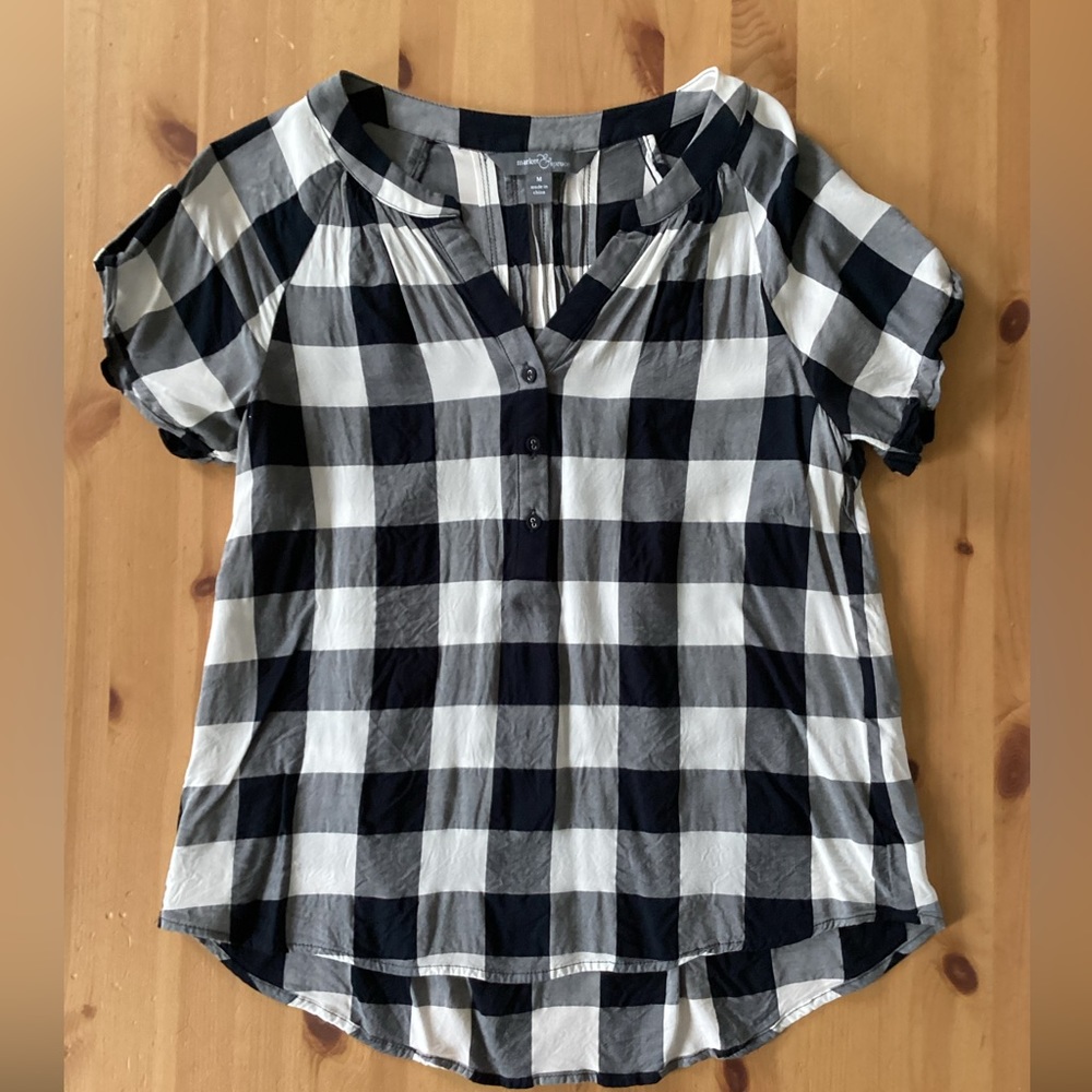 MARKET & SPRUCE Plaid Short Sleeve Blouse